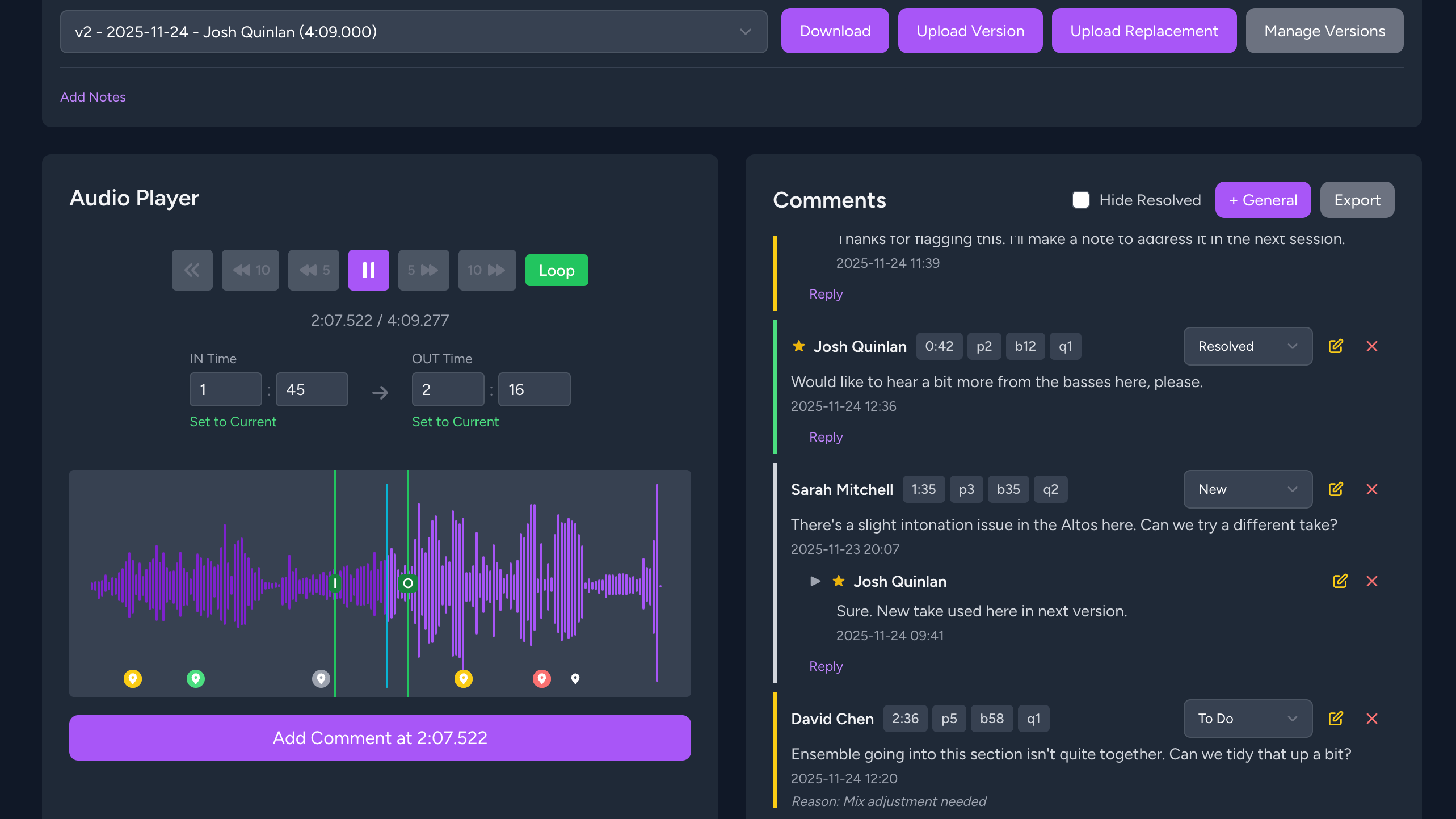 Collaborative audio review interface