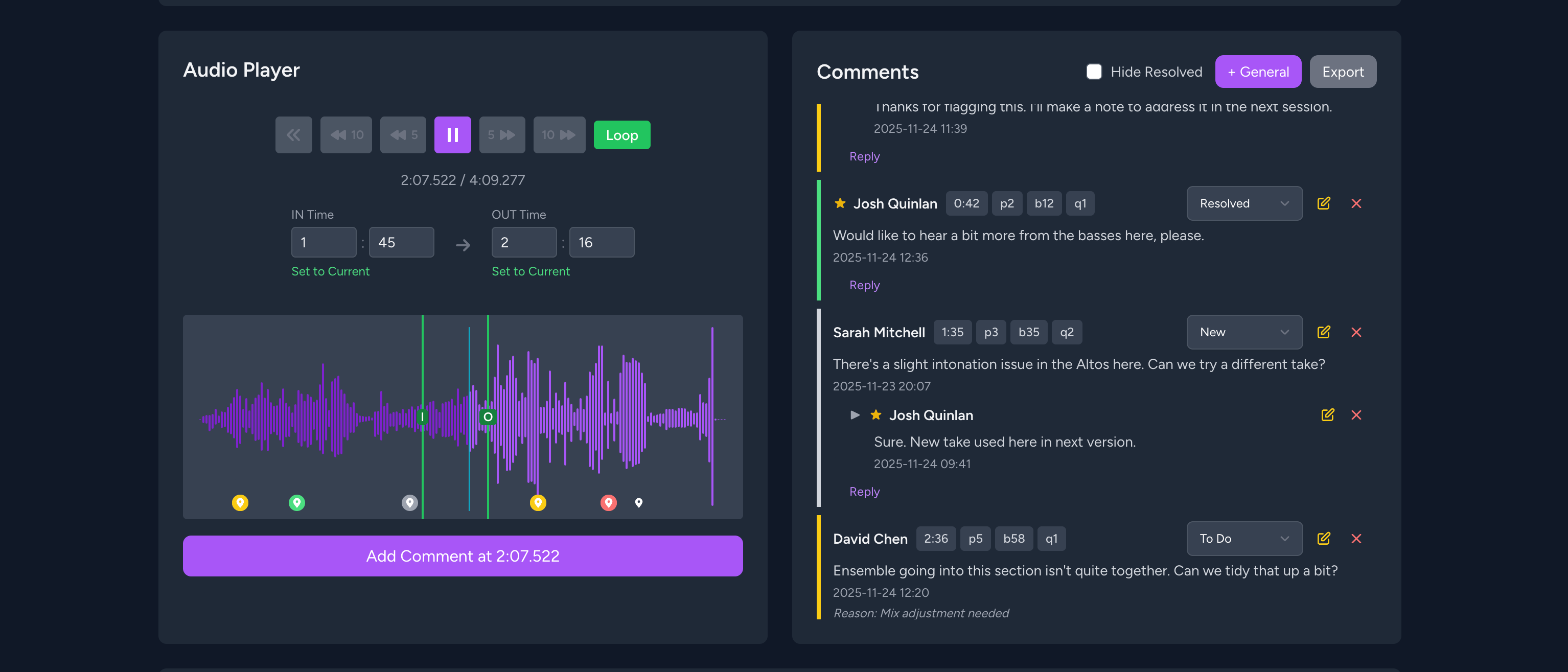 SessionCommander main interface - Collaborative Audio Review